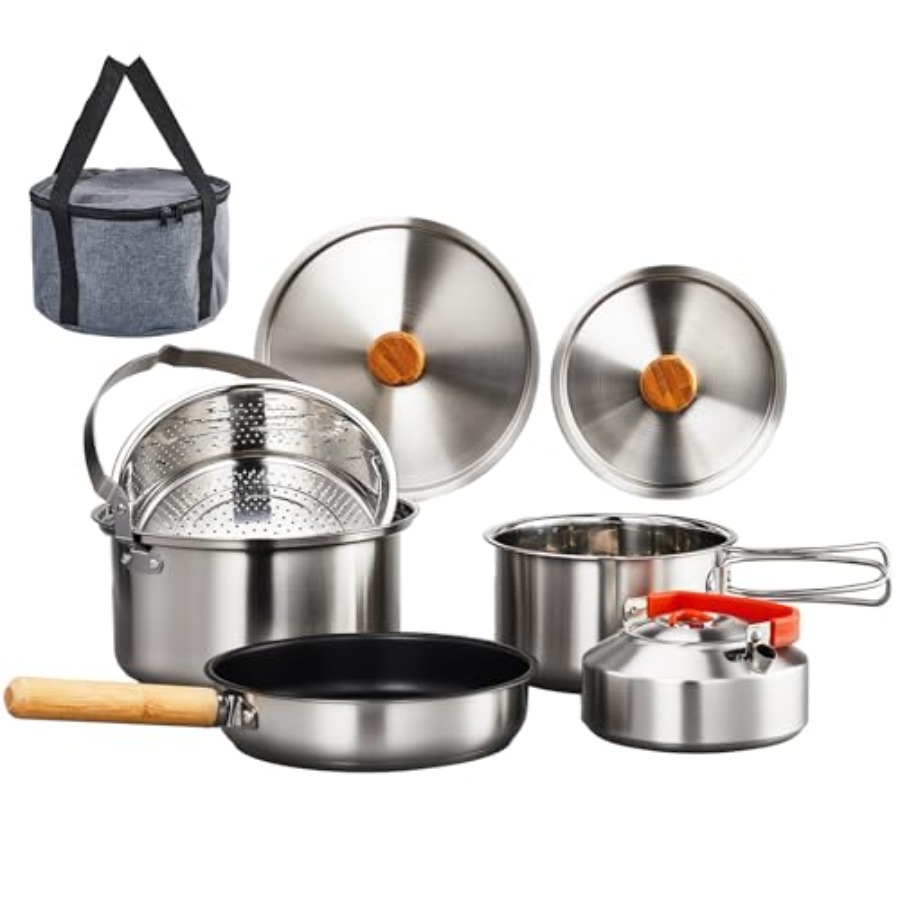 Nesting Camping Cooking Set - Campingkookset, lichtgewicht roestvrijstalen opvouwbare kookset met