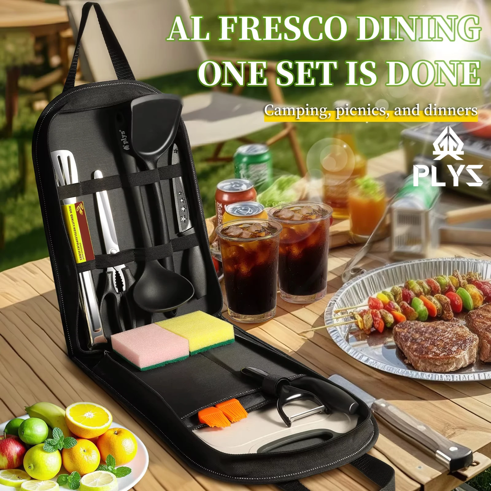 Camping Cooking And Dining Set - Draagbare outdoor gebruiksvoorwerpen set van 10-delig