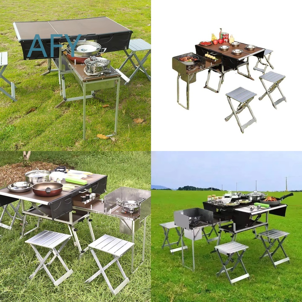 Camping Cooking And Dining Set - Draagbare opvouwbare foodtrailer voor buiten koken,