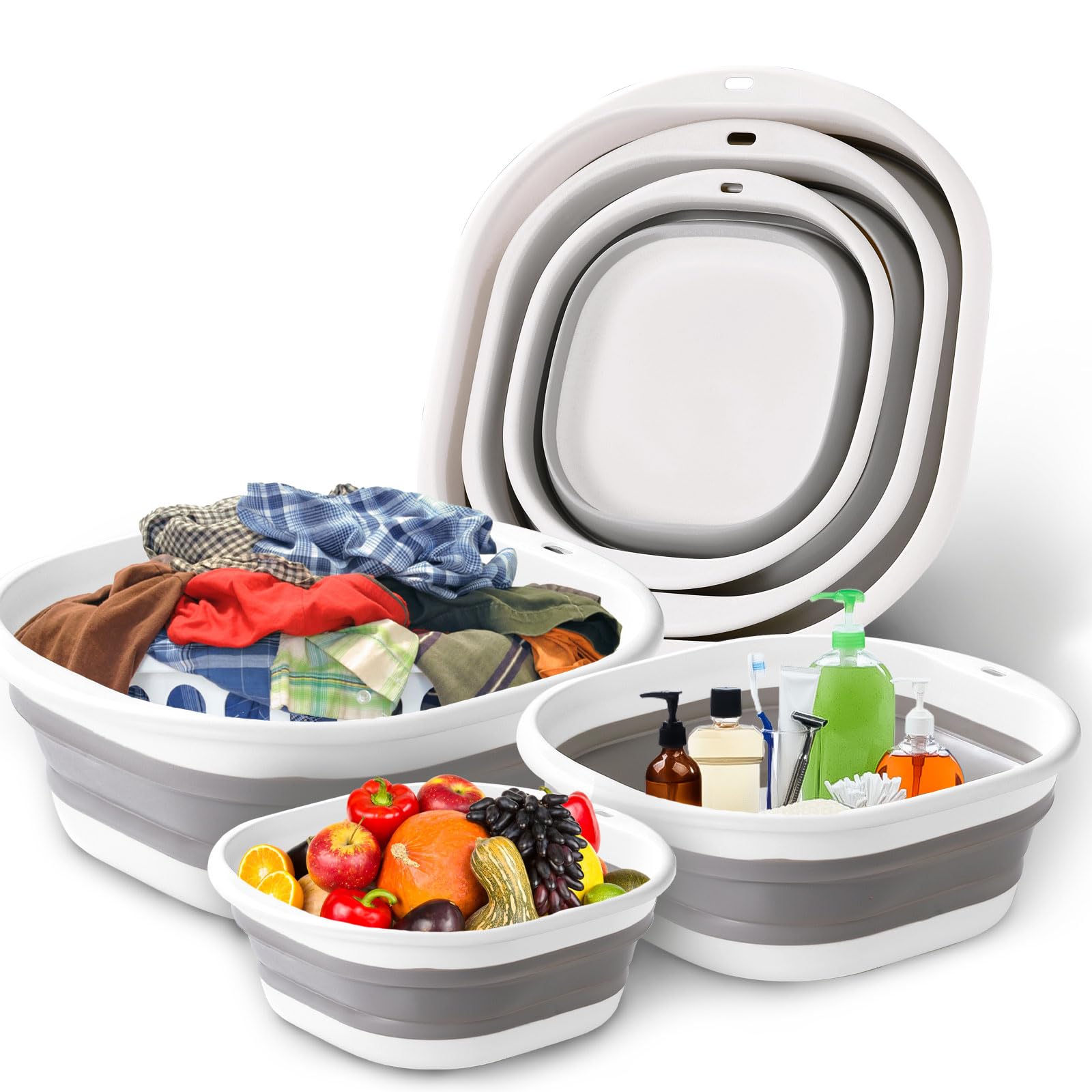 Camping Cooking Meals - 3-pack opvouwbare badkuip wastafel wasmanden ruimtebesparende