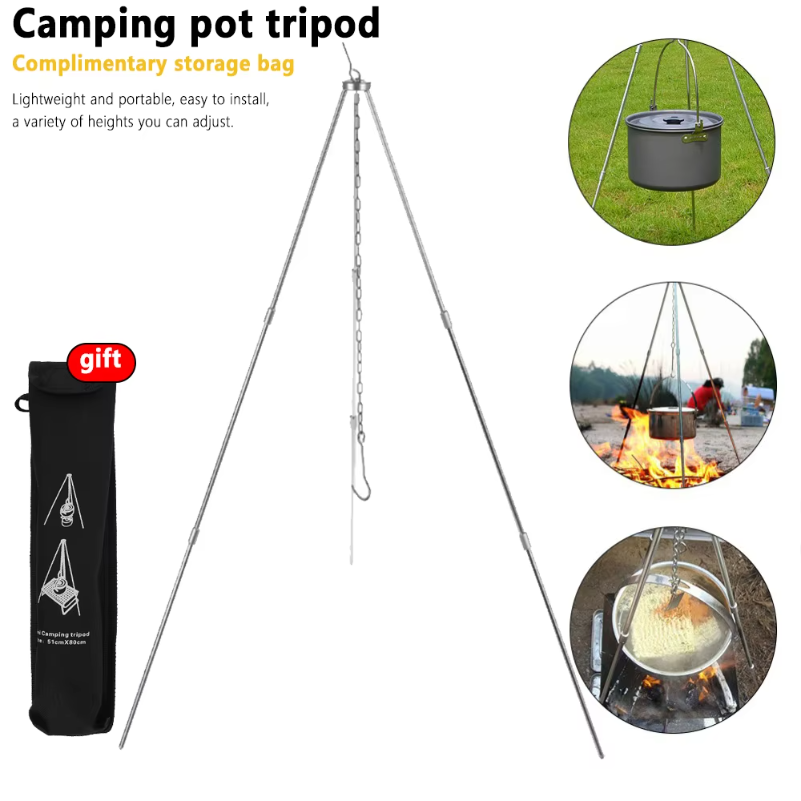 Camping Cooking Pot Tripod - Camping-kampvuurstatief voor het ophangen van pannen,