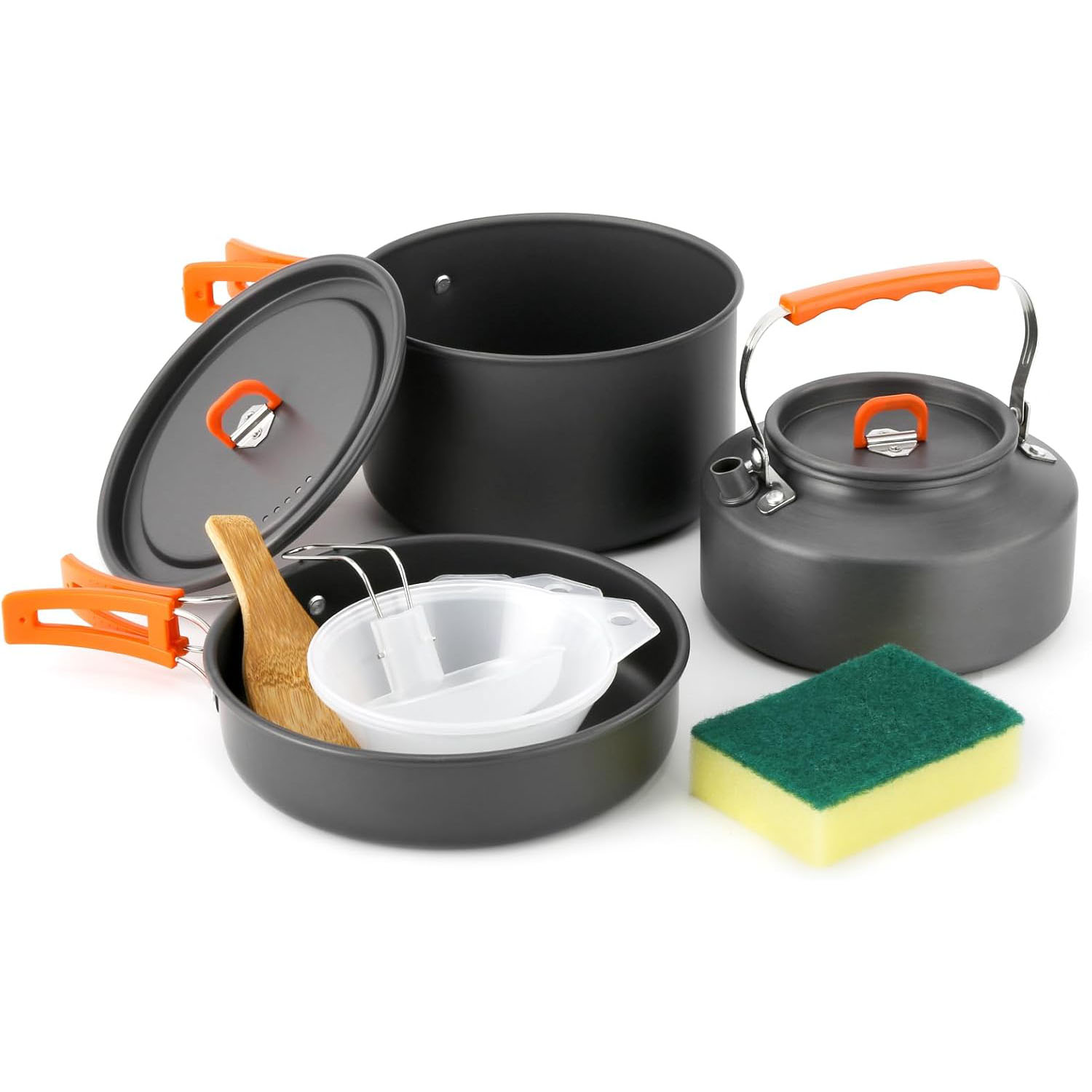 Camping Cooking Set With Kettle - Campingkookgerei Campingpot- en pannenset met waterkoker,