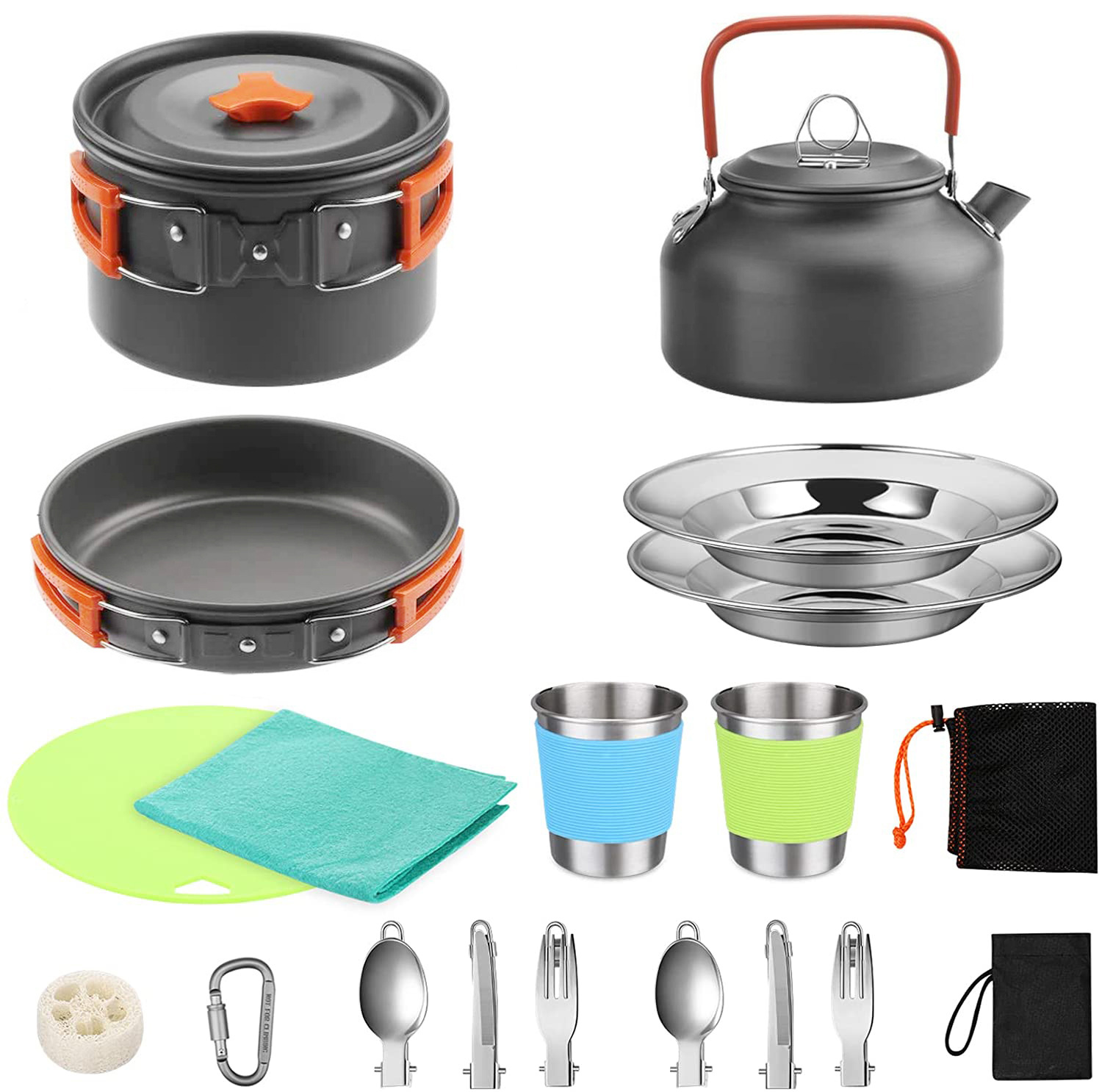 Camping Cooking Set With Kettle - Complete kookset voor 2-3 personen, aluminium