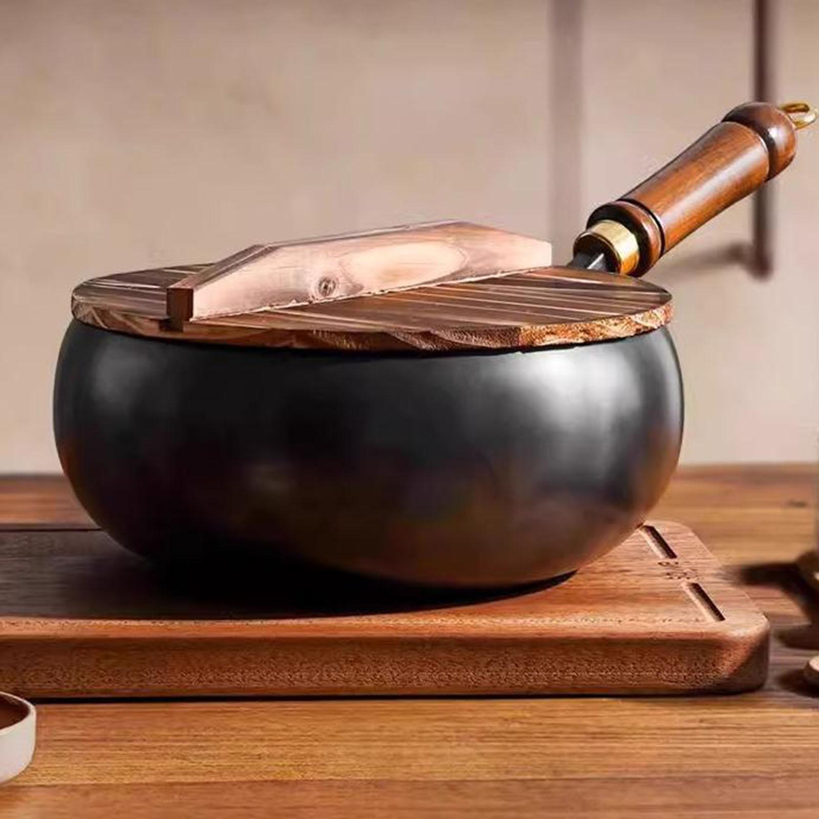 Camping Cooking Wok - Niet-gecoate wok Chinese wok Houten deksel