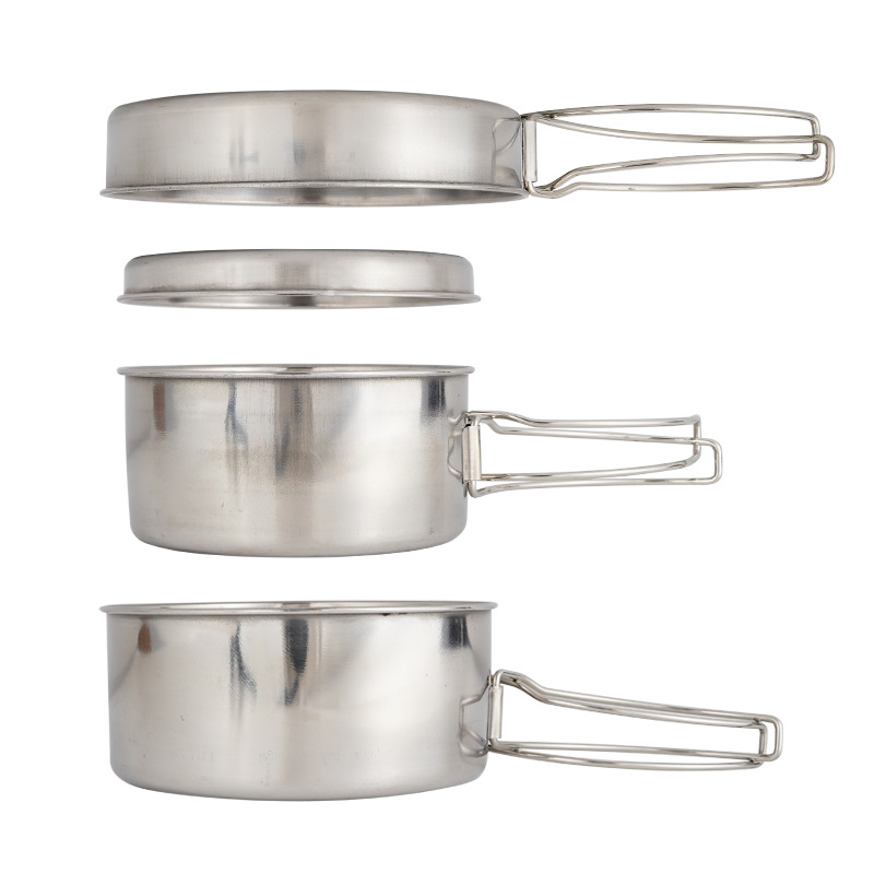 Nesting Camping Cooking Set - CLS 4-delige roestvrijstalen campingkookset, draagbaar, in