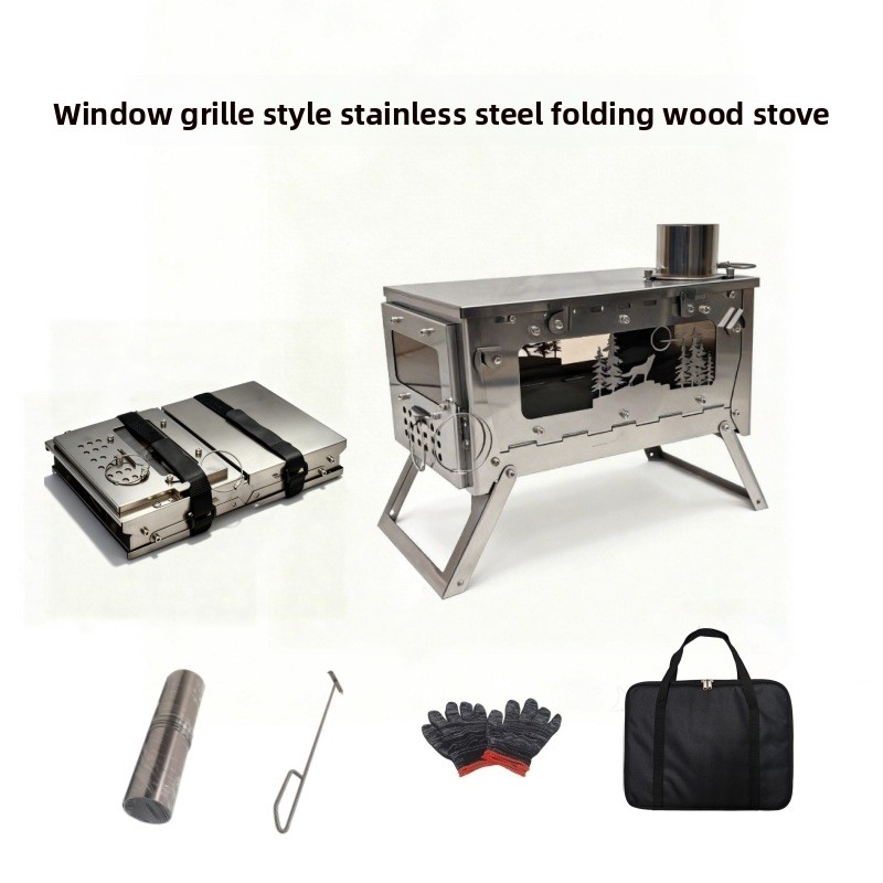 Camping Cooking Grate - Roestvrijstalen opvouwbare draagbare houtkachel BBQ-grill voor