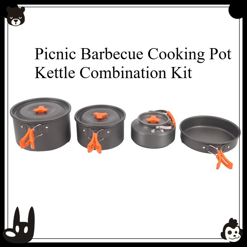 Camping Cooking Kettle - Draagbare Outdoor Kookset 4-delig Camping Picknick