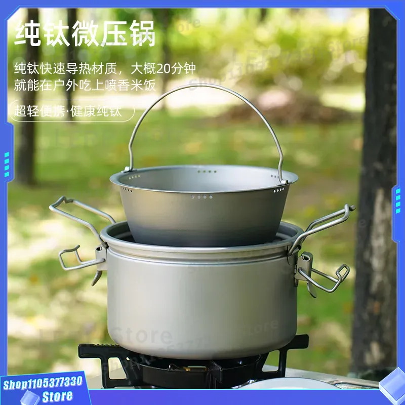 Camping Cooking Vessel - Pure titanium campingpot, lichtgewicht kookgerei voor