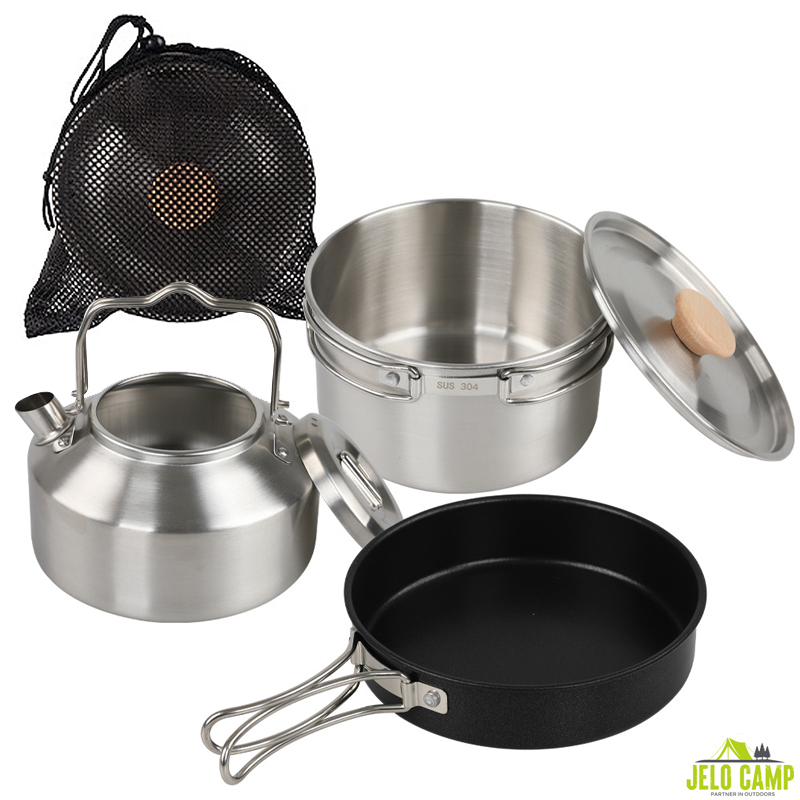 Camping Cooking Kettle - Hoogwaardig 304 roestvrijstalen camping kookgerei set