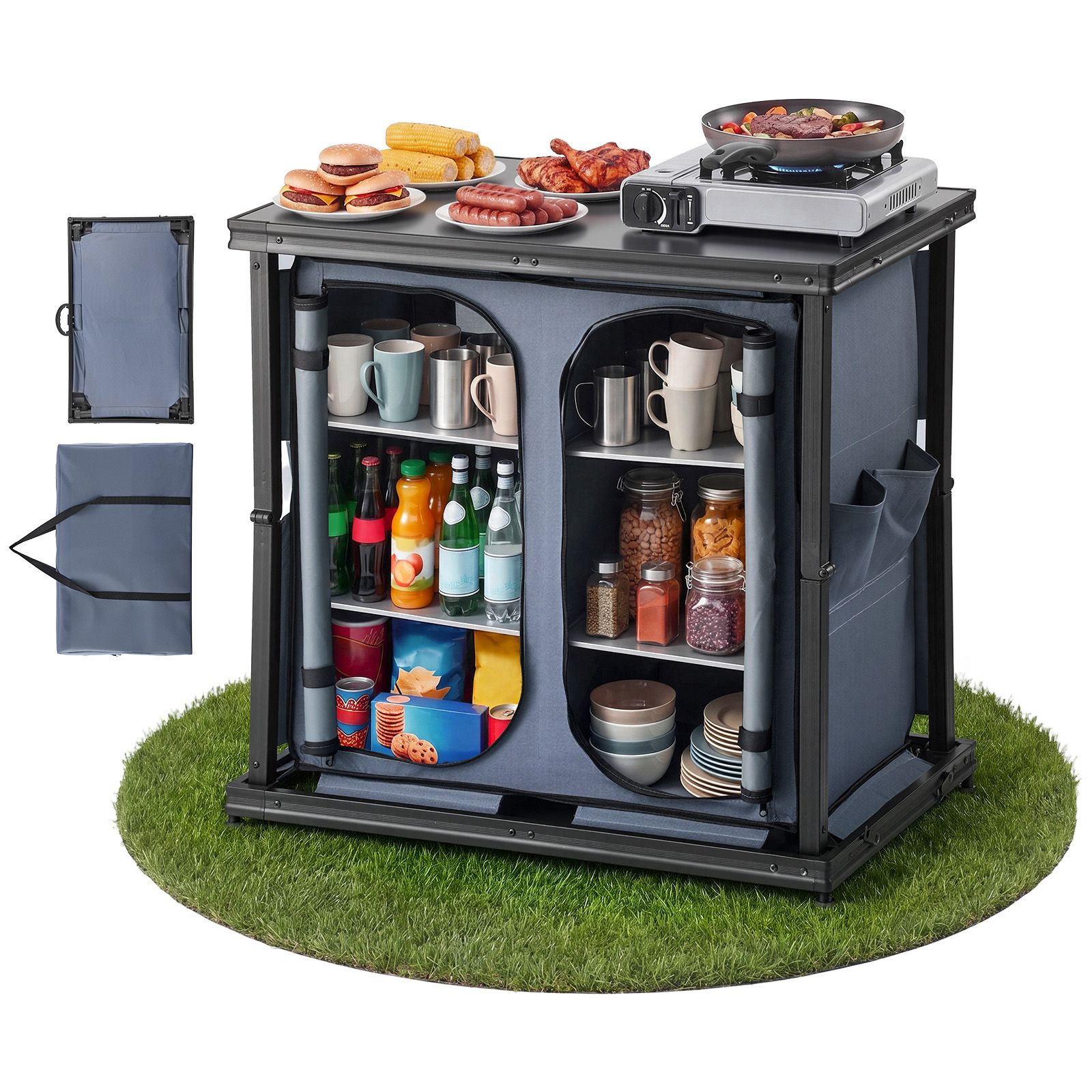 Opvouwbare campingopbergkast,  - Camping Cooking Set Compact recensie en prijs