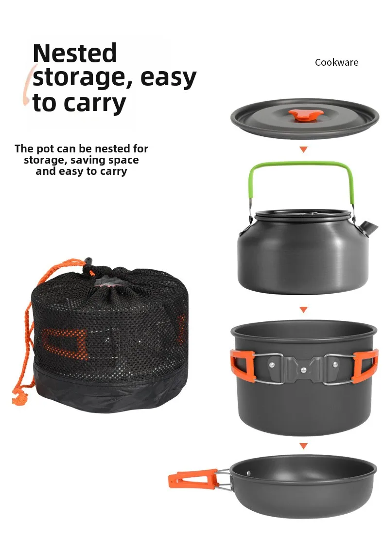 DS-308 Outdoor kookset met gro - Nesting Camping Cooking Set recensie en prijs