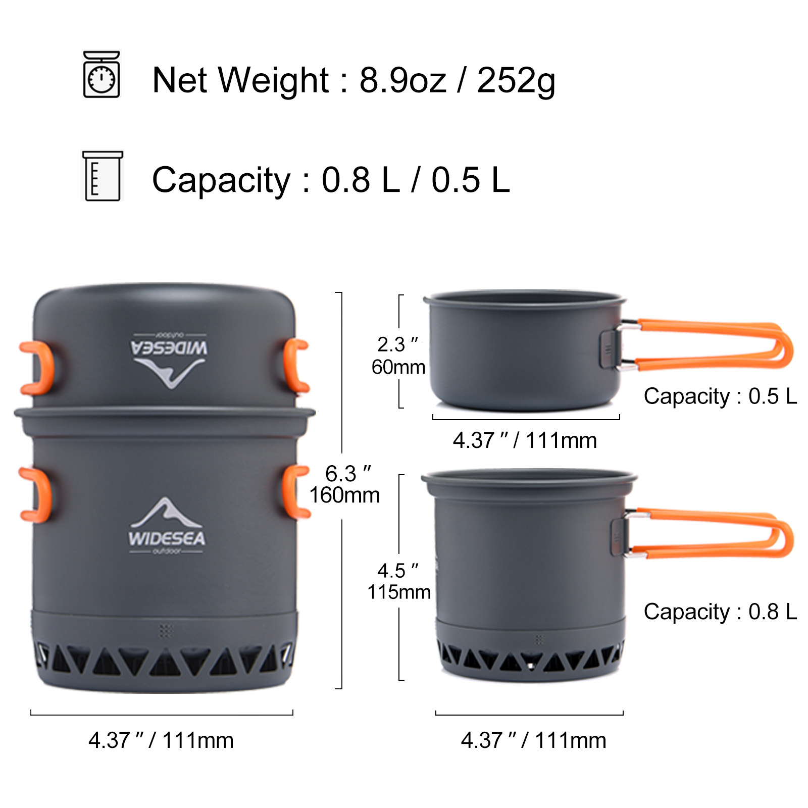 Widesea Camping Pot 1.3L 2.3L  - Camping Cooking And Dining Set recensie en prijs