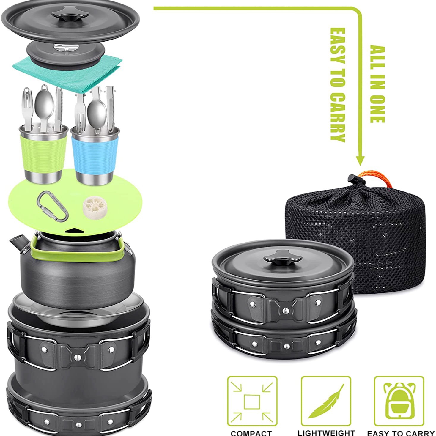 Complete kookset voor 2-3 pers - Camping Cooking Set With Kettle recensie en prijs