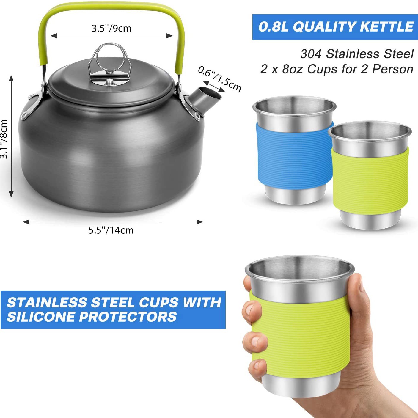 Complete kookset voor 2-3 pers - Camping Cooking Set With Kettle recensie en prijs