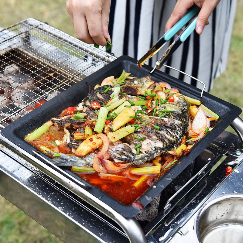Buiten dikke vierkante grillpa - Camping Cooking Wok recensie en prijs