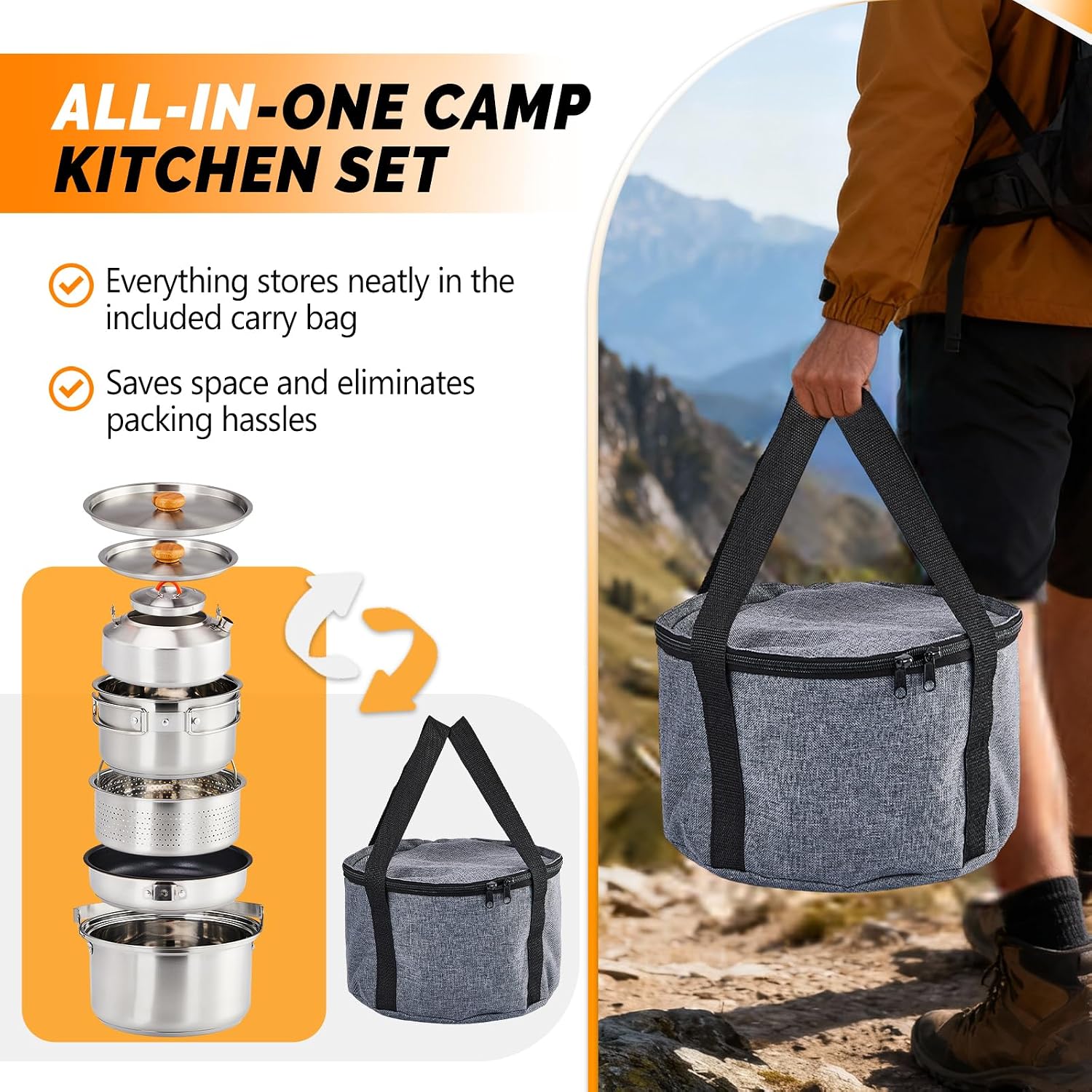 6-delige kookgereiset, 304 roe - Camping Cooking Set With Kettle recensie en prijs