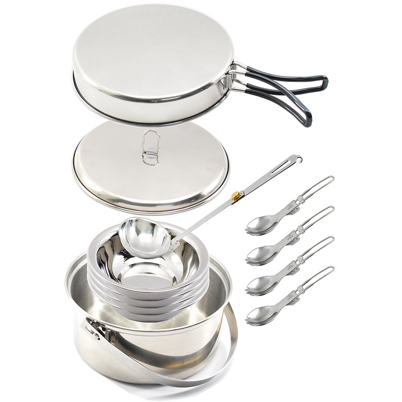 4P roestvrijstalen campingpann - Camping Outdoor Cooking Set recensie en prijs